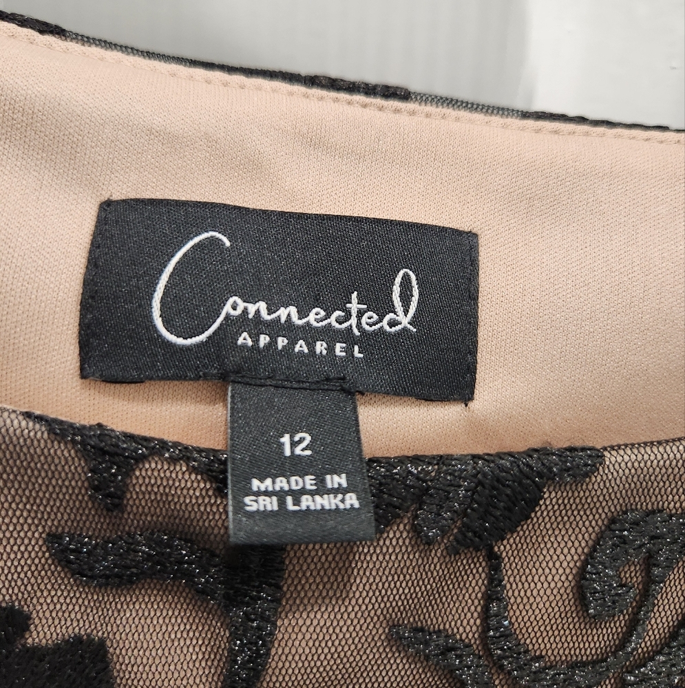 Connected Apparel dress black lace upper With Brown Underline Soutache Faux-Wrap - Picture 3 of 6